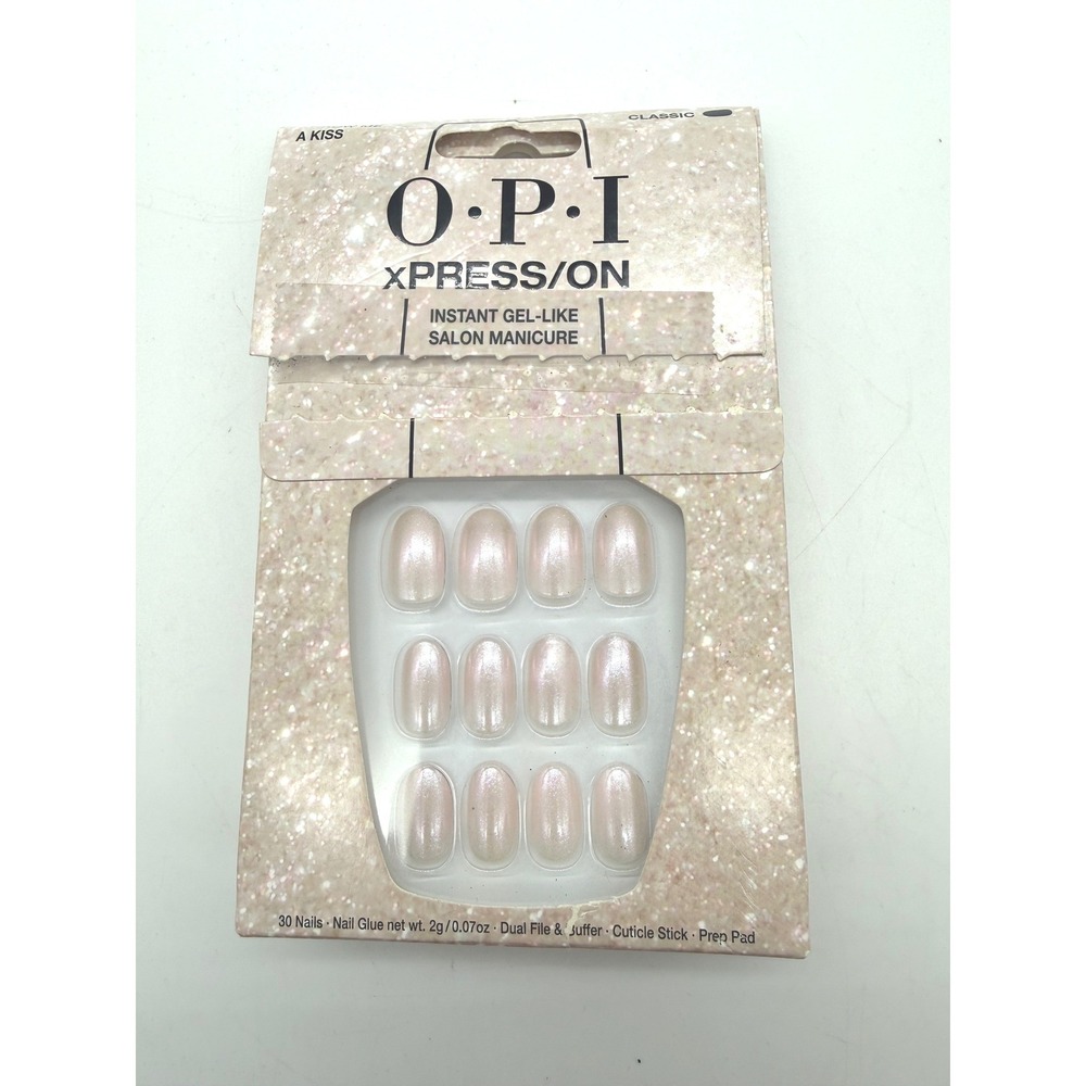 OPI xPRESS/ON Press-On Nails Throw Me A Kiss Iridescent Pink Oval 30 Count NEW